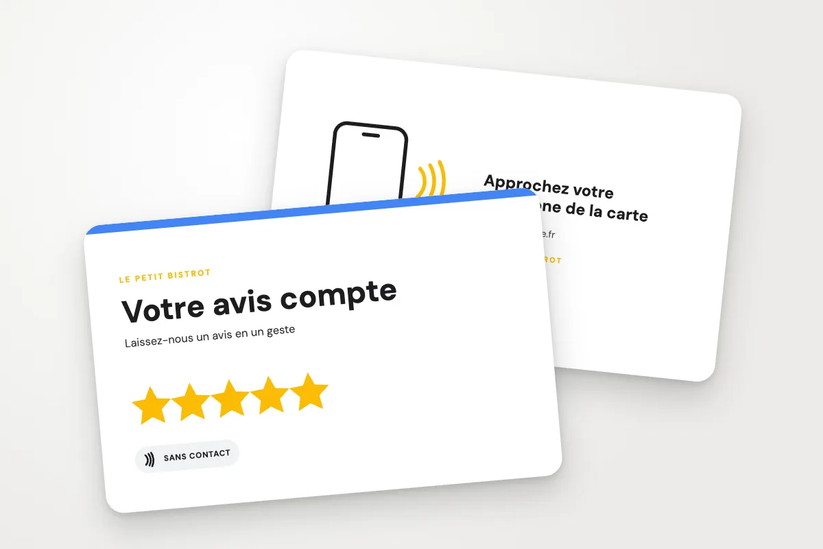 Design « Le Petit Bistrot » pour carte NFC à commander en ligne (restaurants et cafés, avis google, étoiles dorées)