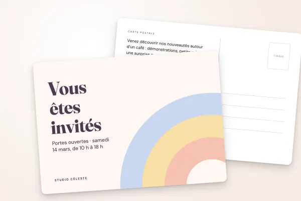 Design « Studio Céleste » pour carte postale à commander en ligne (invitations et événements, arcs pastel, invitation · a6 (10 × 15 cm))