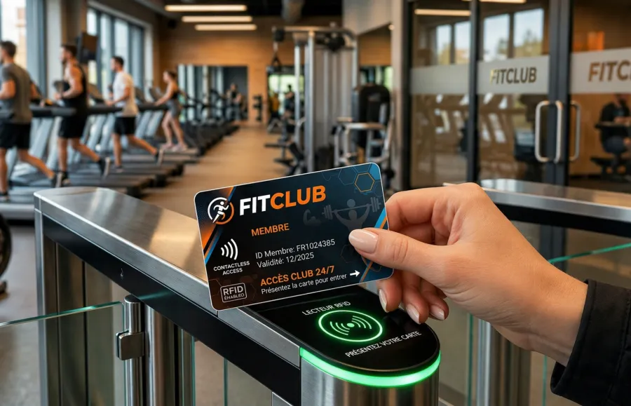Badge d'accès présenté au lecteur d'une salle de sport