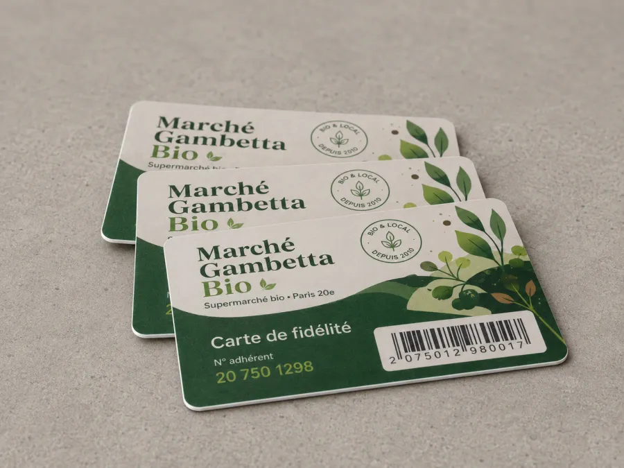 Carte de fidélité de supermarché présentée en caisse